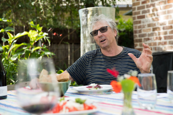 Euan Macleod lunches in his inner west garden on food from Lucio's in Paddington.