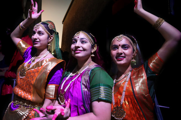 Dancers backstage at Diwali celebrations in Wentworthville, Sydney in 2022.