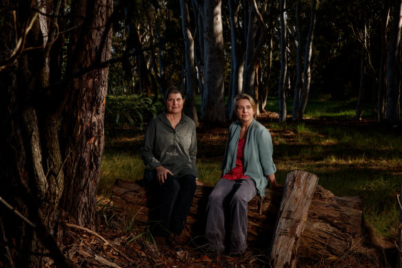 The Hills Shire Greens councillor Mila Kasby and volunteer wildlife rescuer Kerrie Sicard at the site of an elite rugby precinct proposed for Fred Caterson Reserve in Castle Hill.