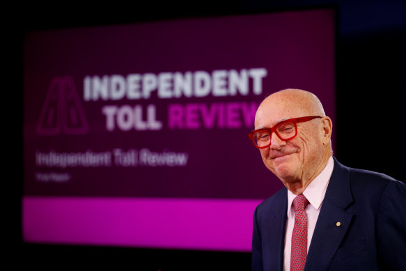 Professor Allan Fels outlines his final report from his toll review on Tuesday.