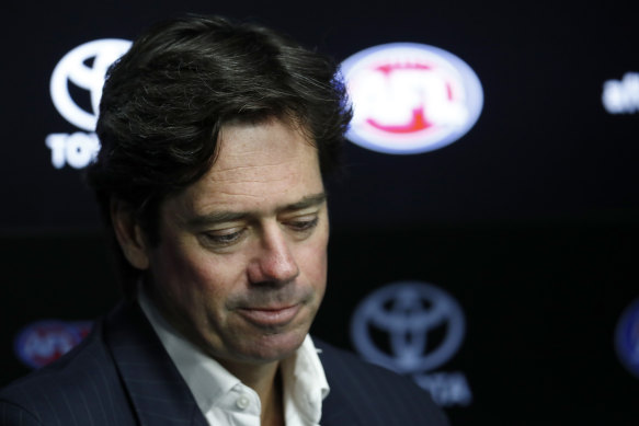 AFL CEO Gillon McLachlan announces the suspension of the 2020 season.