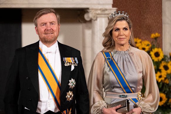 Dutch King Willem-Alexander, a former KLM pilot, is pictured with Queen Maxima at the Royal Palace, Amsterdam.
