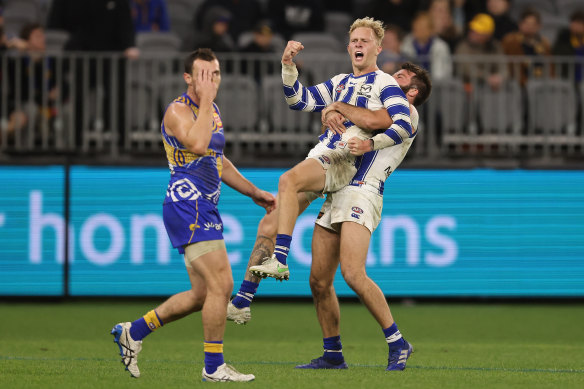 Jaidyn Stephenson was one of the best for North Melbourne in their upset win over West Coast.