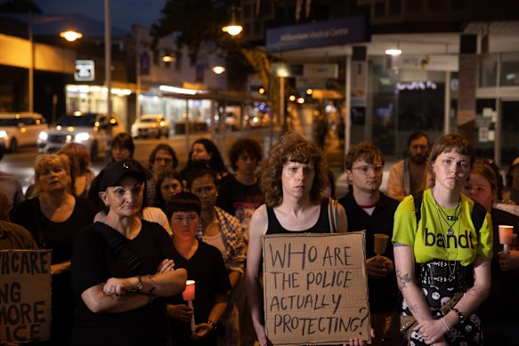 Community members gathered for a vigil on Friday night at the scene of the police shooting in Footscray,
