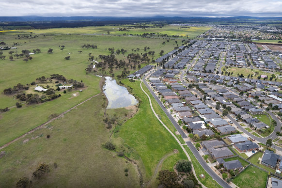 An aerial view of Melton in Melbourne’s outer west, where Labor risks a voter backlash over lack of services.