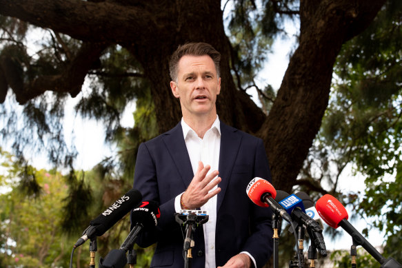 NSW Labor leader Chris Minns at his first press conference as premier-elect on Sunday.