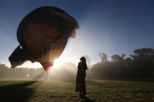Artist Patricia Piccinini with Skywhalepapa, part of the National Gallery of Australia’s Know My Name project. 