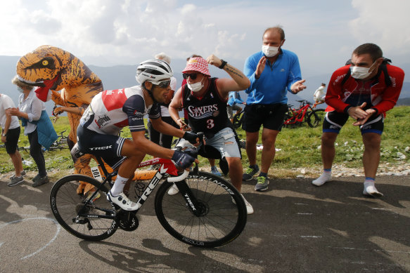 Richie Porte climbs the Loze pass during Wednesday's stage 17.
