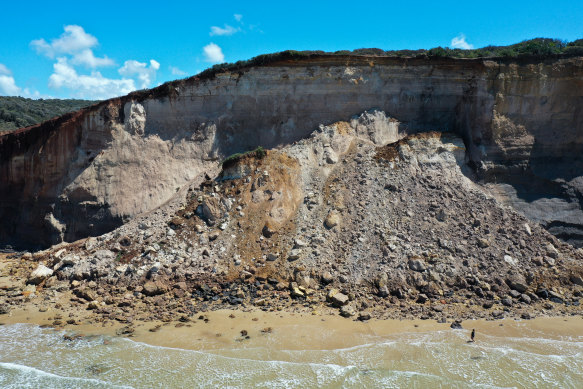 Debris after a landslide on the Surf Coast. 