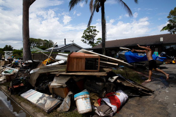 The clean-up in Wardell on Monday after flood waters receded over the weekend.