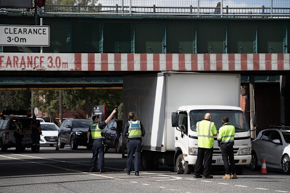 A truck stuck under the Montague Street bridge in 2017. 