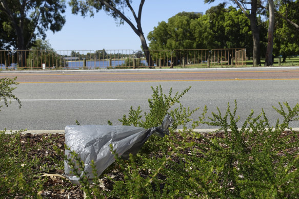 Plastic bag about to enter Perth’s Swan River. 