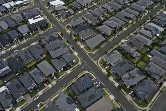 Homes built to the boundaries of their lots at Marsden Park in Sydney’s outer north-west. 