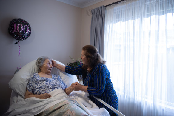 Maria Sampey has brought her mother, Vittoria, home from an aged care facility to care for her herself.