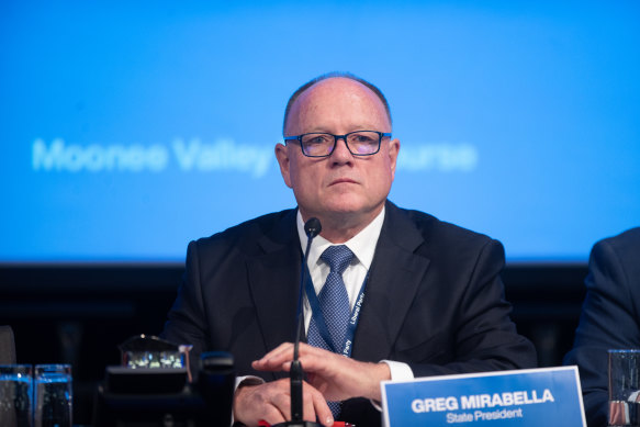 Outgoing Victorian Liberal Party president Greg Mirabella at the party’s state council on Saturday.