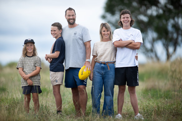 Paul Edwards with his wife Sam and sons Archie, Darcy and Cooper