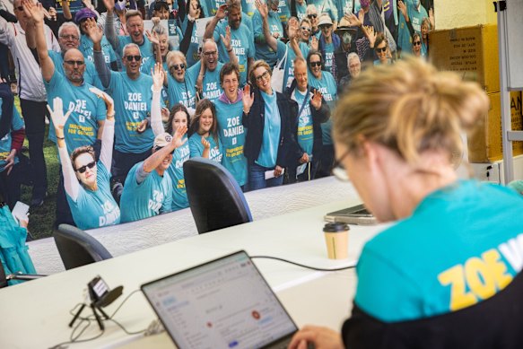 A volunteer at work inside Zoe Daniel’s campaign headquarters, which serves as a hub for about 1000 volunteers. 