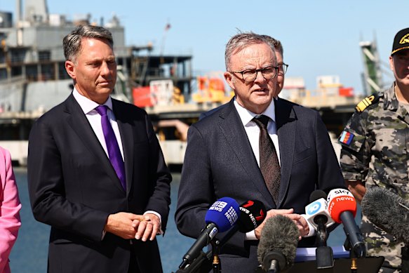 Prime Minister Anthony Albanese and Defence Minister Richard Marles at HMAS Stirling in 2024.