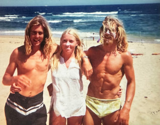 Nicholson, friend Val McLean and Slade at Glaneuse Reef, Point Lonsdale, in the early 1970s.