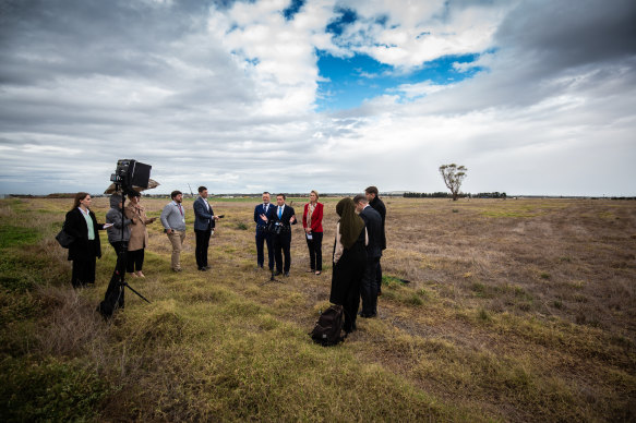 Opposition Leader Matthew Guy at the site of the Melton hospital on Wednesday.