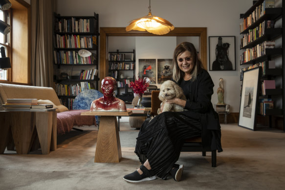 Dr Gene Sherman surrounded by artworks at her recently sold, $26.5 million home in Centennial Park, Braelin.