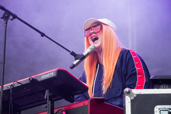 A busker at heart: Tones and I uses the same keyboards from her hat-passing days in Byron Bay, and still prefers to be a one-woman band.