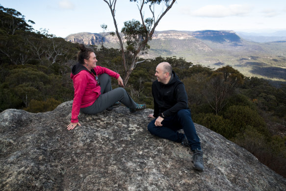 Bipartisan buddies: NSW Environment Minister Matt Kean with Trish Doyle at one of the lookout points within the new Ngula Bulgarabang Regional Park, formerly known to locals as the Radiata Plateau.