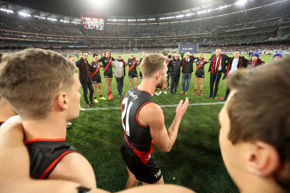 Dyson Heppell fires up the Bombers as club legends gather to celebrate the club’s 150th year.