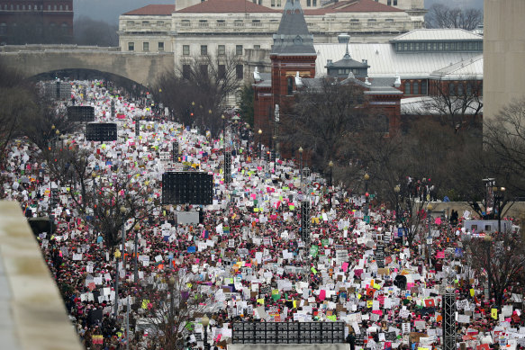 Demonstrators filled Independence Avenue in Washington for the 2017 Women's March.