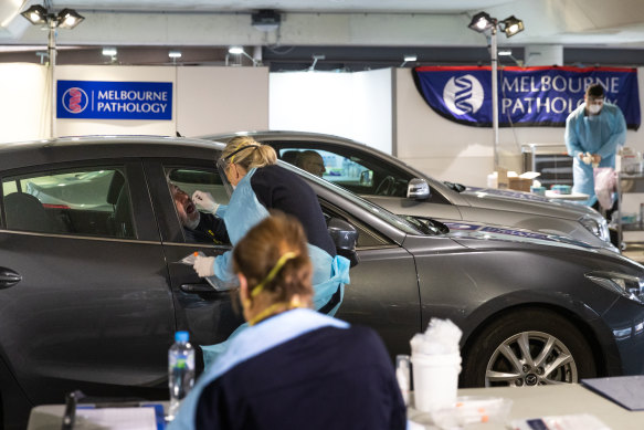 Drive-through testing, such as the kind pictured here at Chadstone Schopping Centre, could be set up for AFL players at Marvel Stadium.