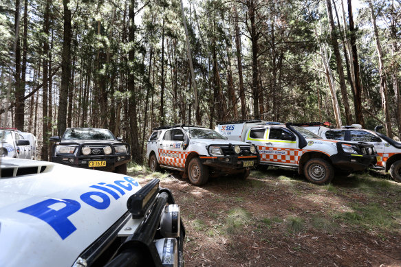 SES and police vehicles where the search continued for Esther Wallace on Thursday.