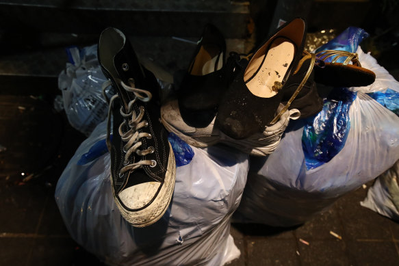 The belongings of victims are seen abandoned at the scene of the deadly stampede.