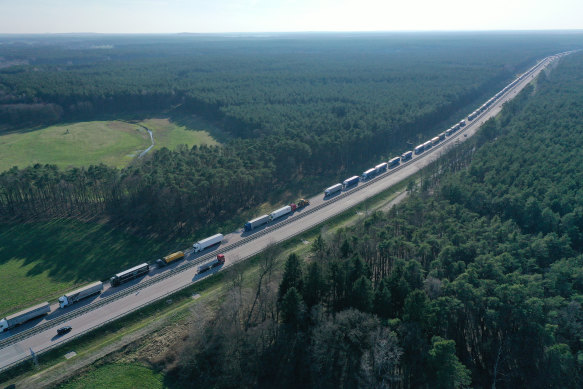Trucks on the A12 highway were backed up for more than 60km near Germany's border with Poland.