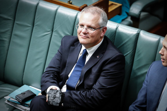 Then-treasurer Scott Morrison holding a lump of coal during question time in 2017.