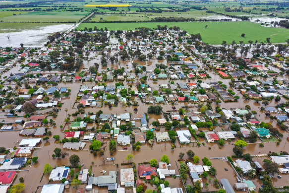 Floodwaters devastate the town of Rochester in central Victoria.