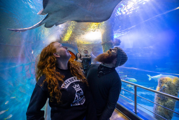 Visitors in the oceanarium tunnel in 2021.