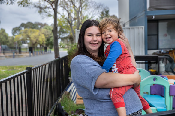 Nateisha Russell, with son Wayne, 2, says the quality of housing, not the people, is Banksia Gardens’ biggest problem.