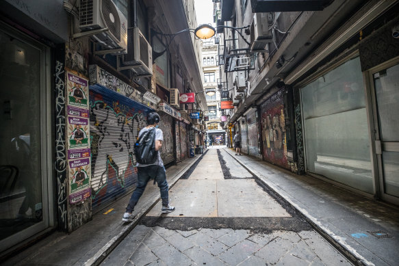 Melbourne's famed laneways are a virtual no-go zone under lockdown.