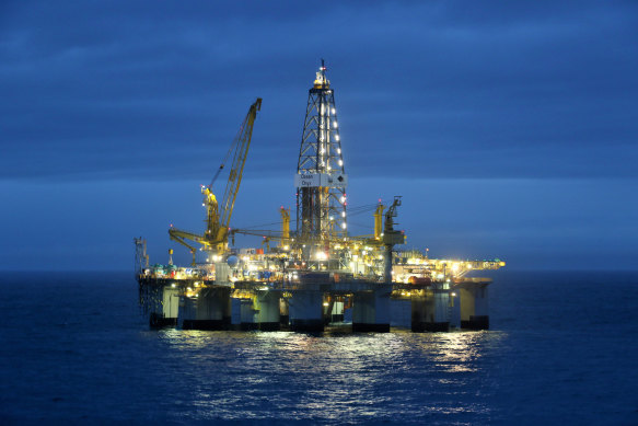 The Ocean Onyx drill rig, which is being used by oil and gas producer Beach Energy in the Otway Basin off Victoria’s coastline.