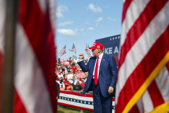 Donald Trump campaigns at a rally in Racine, Wisconsin on Tuesday.