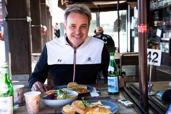 Mike Tomalaris at lunch at Bar Cycle. 