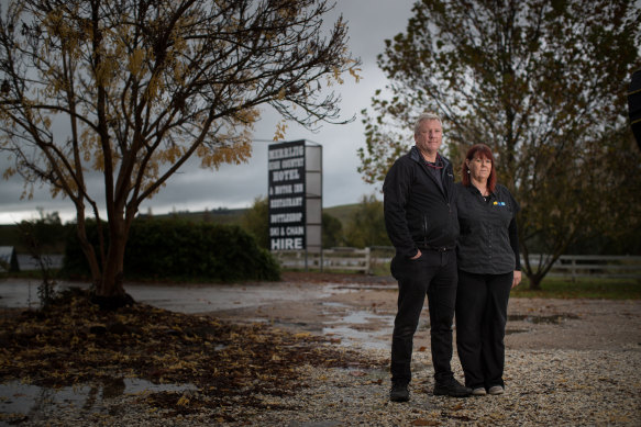 Mike and Mandy Aistrope, husband and wife owners of Merrijig Motor Inn at the foot of Mount Buller.