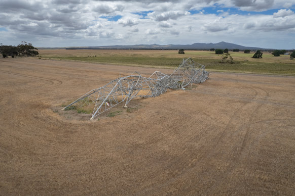 Transmission towers came down in Victoria’s You Yangs following strong winds in February.