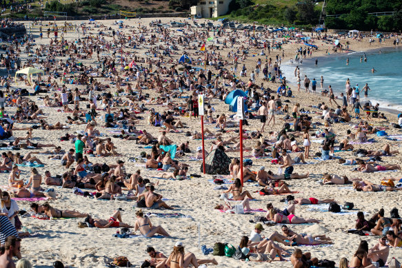 Coogee beach was packed on Sunday as temperatures pushed up to 25 degrees. 