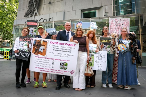The Wood family and supporters outside court.
