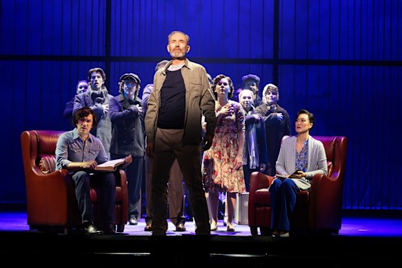 Crawford in character as the present-day Neil Diamond in A Beautiful Noise.