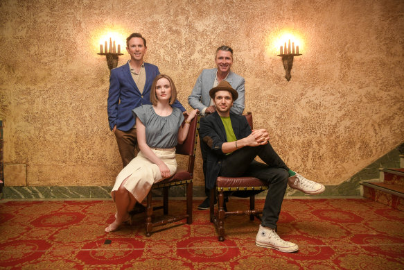 Cast members of Agatha Christie’s Mousetrap (left to right) Anna O’Byrne, Alex Rathgeber, Adam Murphy and Laurence Boxhall.