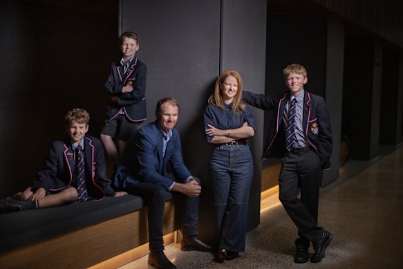 Steve and Nicole Shaw with their sons,  Harry, Fraser and Oliver, who left their local state school for a private school years earlier than planned.