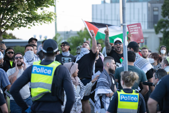 Pro-Palestinian protesters rallied in Caulfield last week after a local burger shop that was destroyed by fire became a focal point of community tensions over the Gaza conflict.