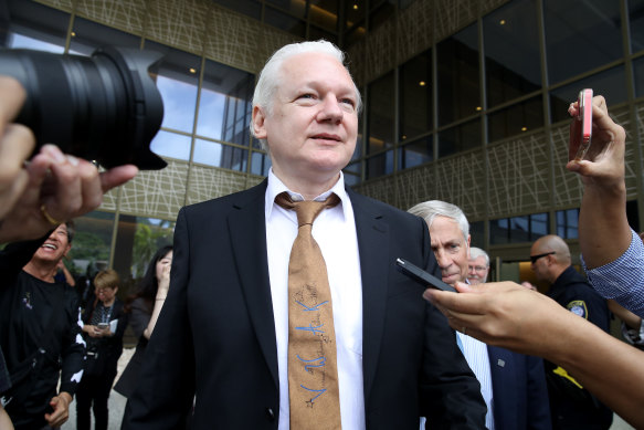 WikiLeaks founder Julian Assange leaves the United States Courthouse in Saipan, Northern Mariana Islands.